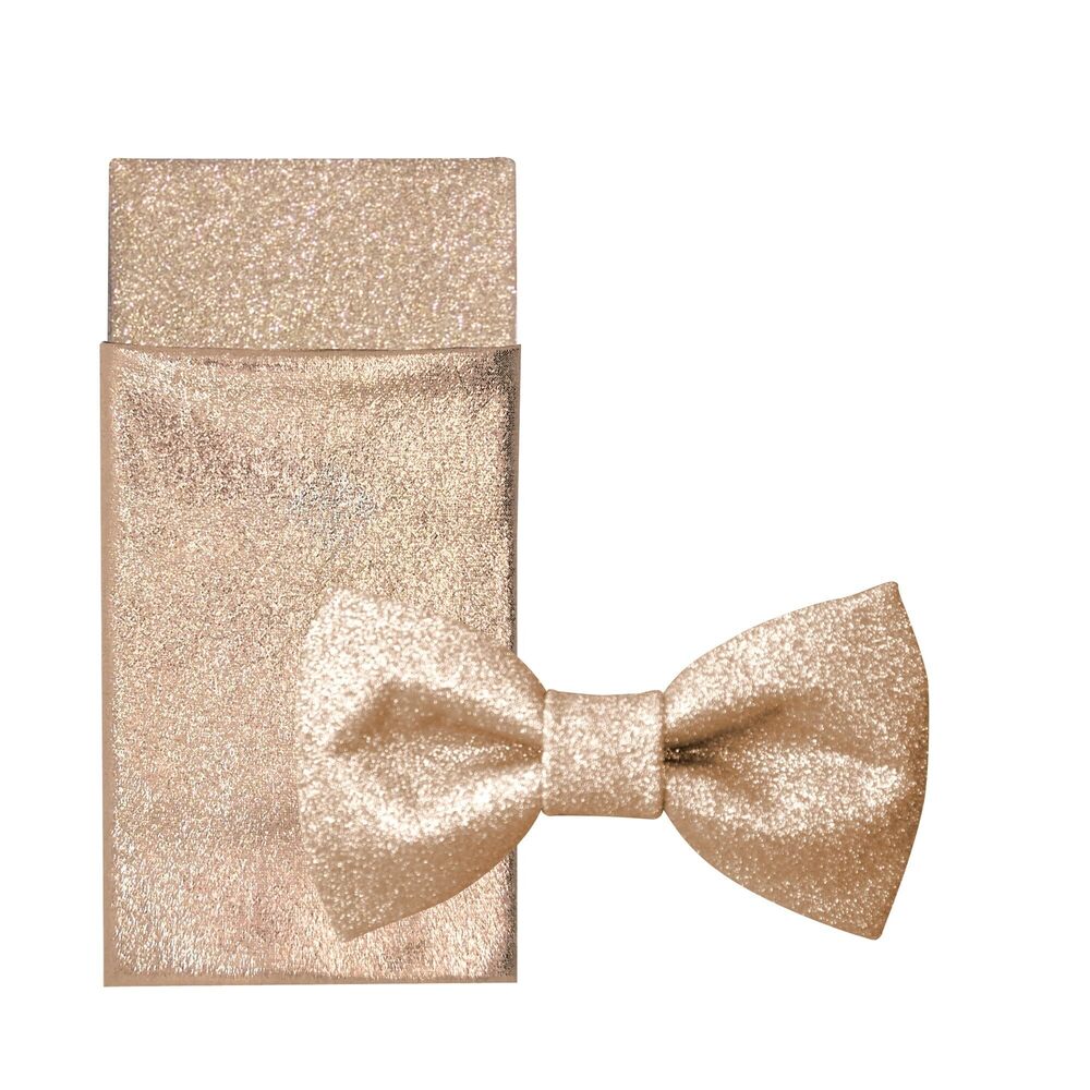 9319 Plain Color Pre-tied Bow Tie and Pocket Square Set | Glitter Sparkling